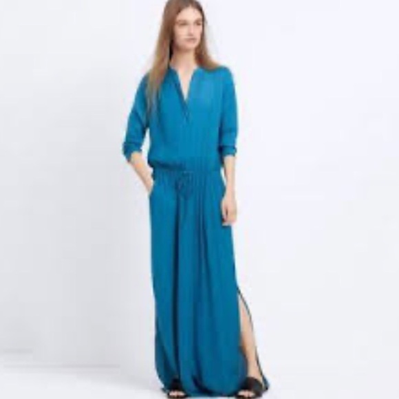 Vince Long Sleeve Maxi Modern Shirt Dress Teal Blue - Picture 5 of 14
